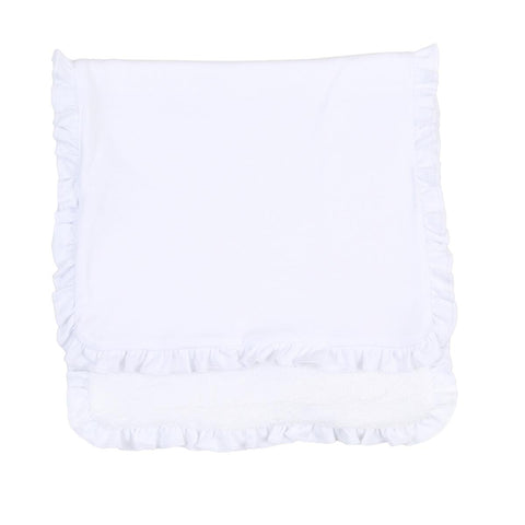 SOLID WHITE ESSENTIALS BURP CLOTH - WHITE RUFFLE TRIM