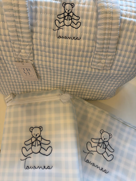 PIMLICO BLUE STRIPE QUILTED STROLLER BAG