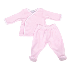 PINK MINI STRIPES KIMONO FOOTED PANT SET