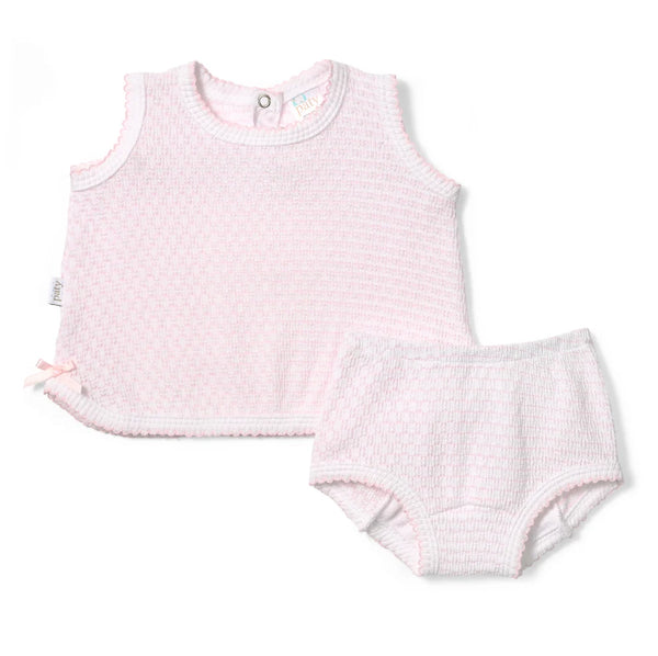 PATY KNIT PINSTRIPE SLEEVELESS DIAPER SET - PINK