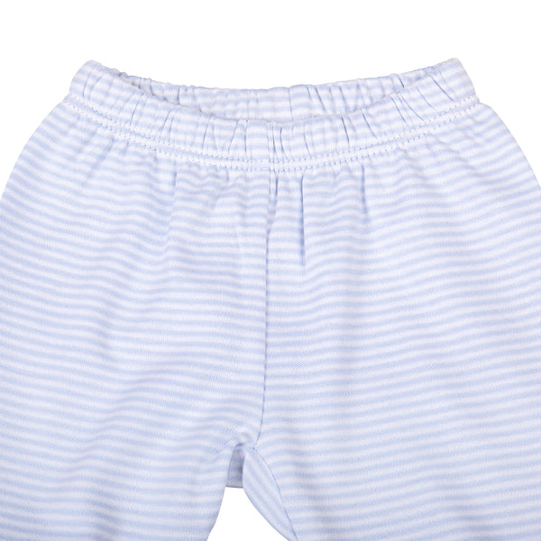 BLUE MINI STRIPES KIMONO FOOTED PANT SET