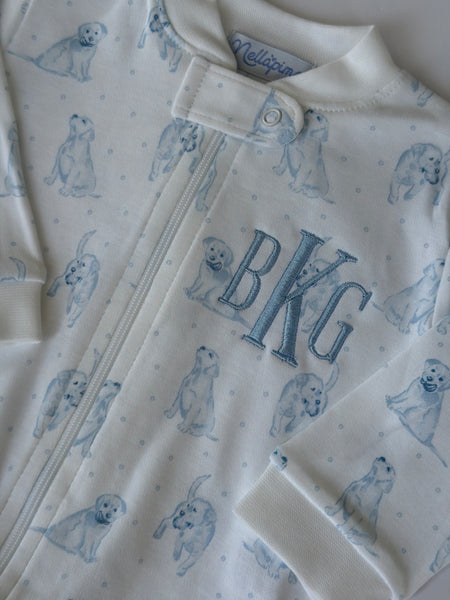BLUE PUPPY LOVE ZIPPER FOOTIE