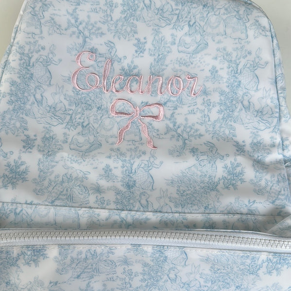 BUNNY TOILE BLUE BACKPACK