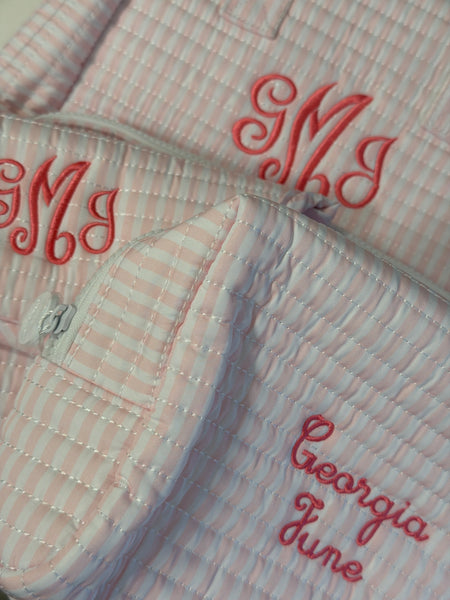 PINK PIMLICO STRIPE BUNDLE - QUILTED STROLLER BAG + CHANGING MAT + EVERYDAY BAG