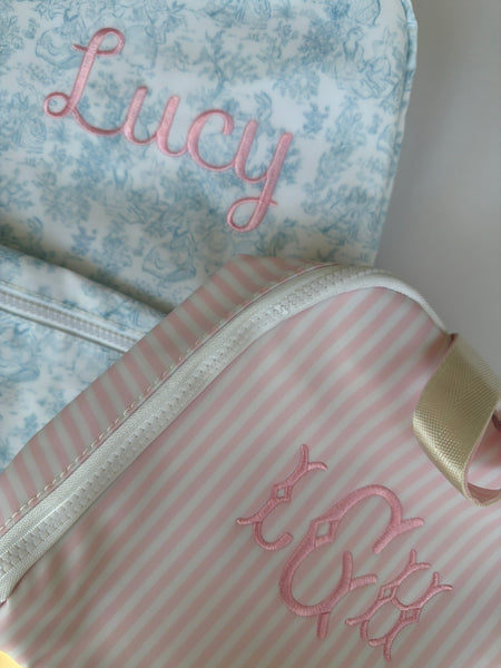 BLUE BUNNY TOILE BACKPACK