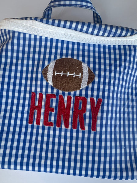 TAKE AWAY INSULATED BAG - GINGHAM ROYAL BLUE