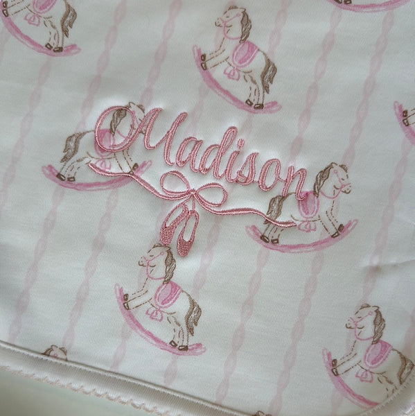 PINK ROCKING HORSE BURP CLOTH