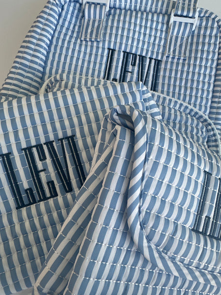CHAMBRAY PIMLICO STRIPE BUNDLE - QUILTED ALL YOU NEED BAG + CHANGING MAT + EVERYDAY BAG