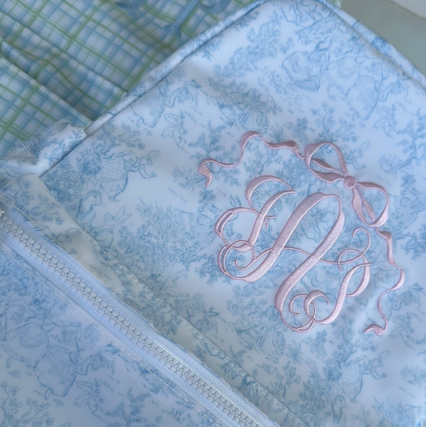 BUNNY TOILE BLUE BACKPACK