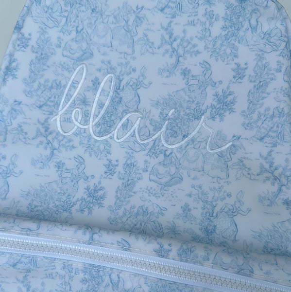 BUNNY TOILE BLUE BACKPACK