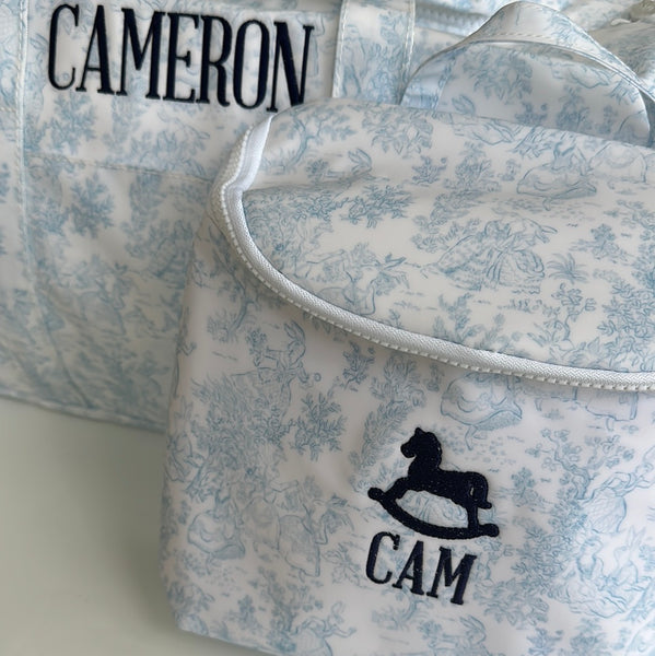 BUNNY TOILE BLUE TAKE AWAY INSULATED BAG