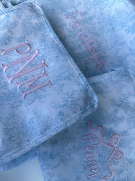 BUNNY TOILE BLUE BACKPACK