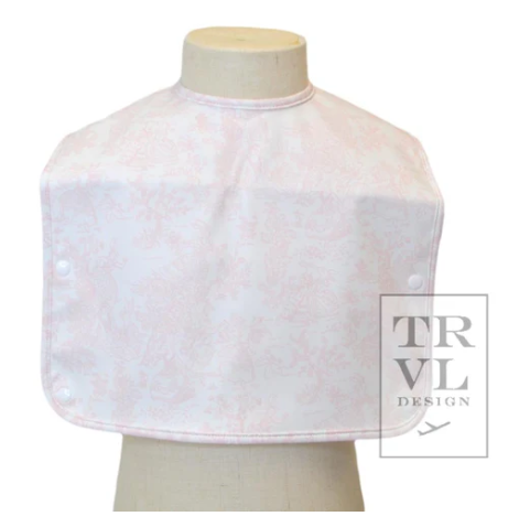 BUNNY TOILE PINK CLEAN UP BIB