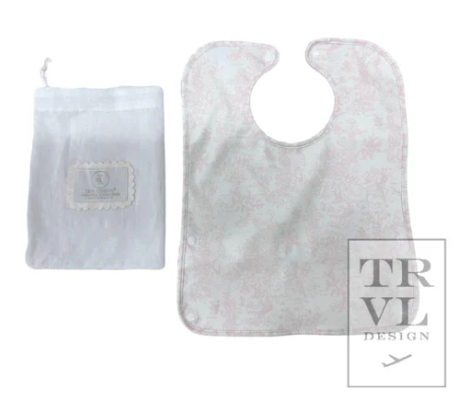 BUNNY TOILE PINK CLEAN UP BIB