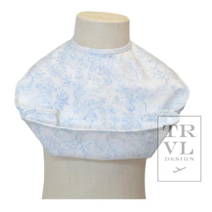 BUNNY TOILE BLUE CLEAN UP BIB