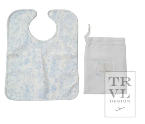 BUNNY TOILE BLUE CLEAN UP BIB