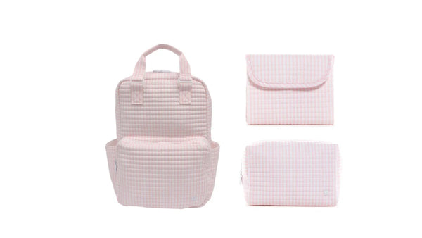 PINK PIMLICO STRIPE BUNDLE - QUILTED ALL YOU NEED BAG + CHANGING MAT + EVERYDAY BAG