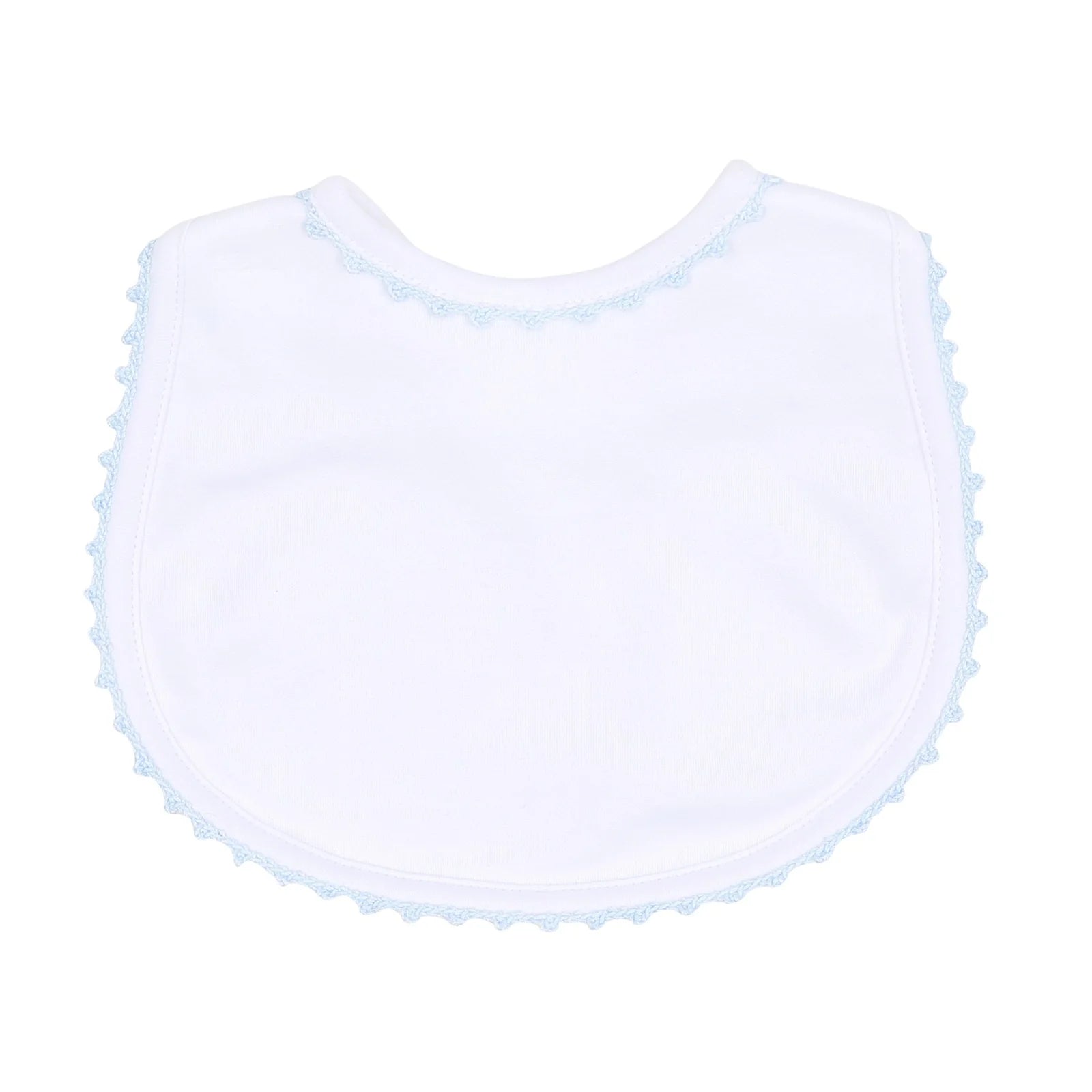 BABY JOY BIB WITH BLUE CROCHET TRIM