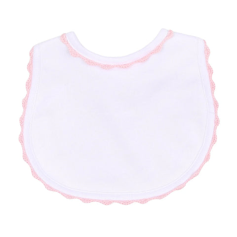 BABY JOY BIB WITH PINK CROCHET TRIM