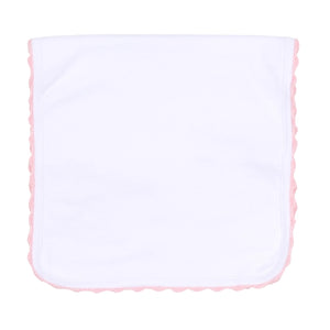 BABY JOY BURP CLOTH WITH PINK CROCHET TRIM