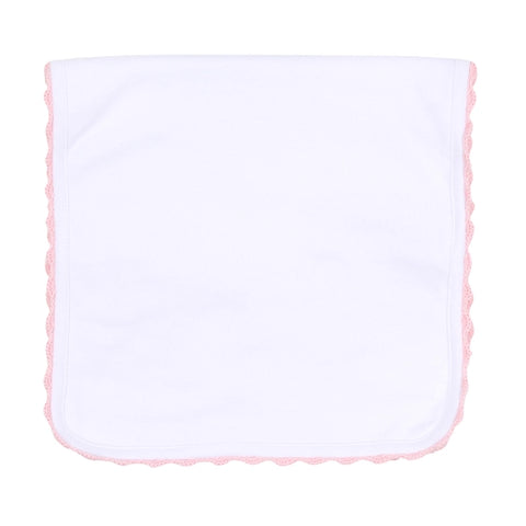 BABY JOY BURP CLOTH WITH PINK CROCHET TRIM