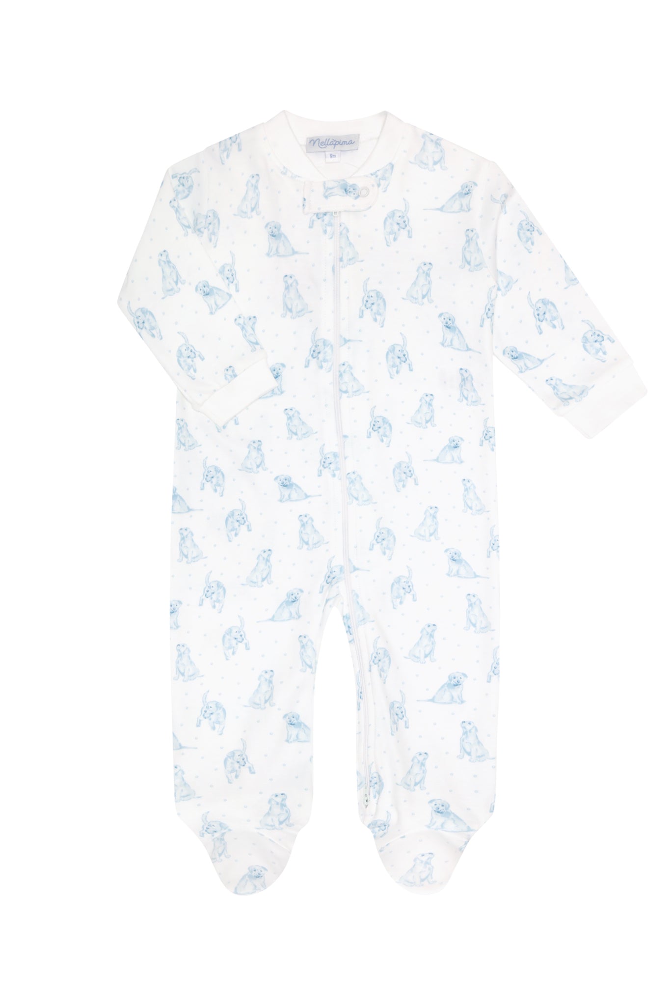 BLUE PUPPY LOVE ZIPPER FOOTIE
