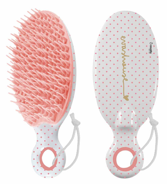 POLKA DOT DETANGLING BABY HAIRBRUSH - BABY PINK