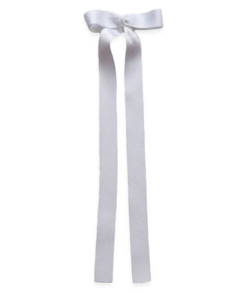 DOUBLE LONG GROSGRAIN BOW - SNAP CLIP - WHITE