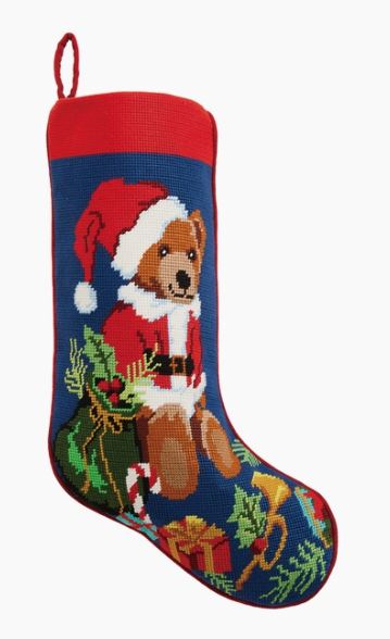 Bear Presents Embroidered Needlepoint Stocking