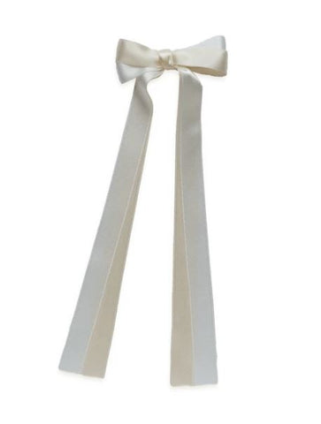 DOUBLE PASTEL SATIN LONG TAIL BOW - CREAM