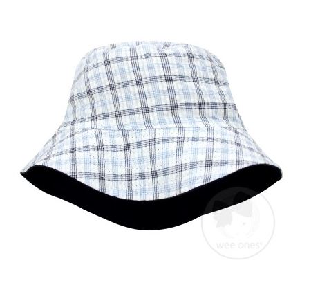 Boys Reversible Blue Plaid Print Sun Hat