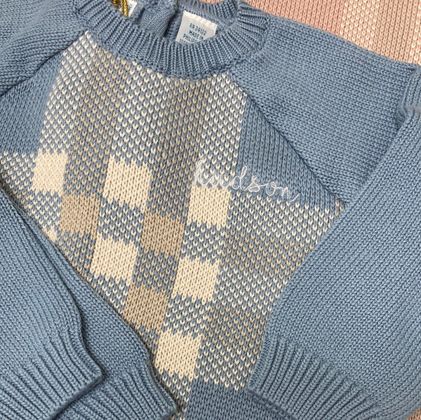Plaid Sweater Set - Blue