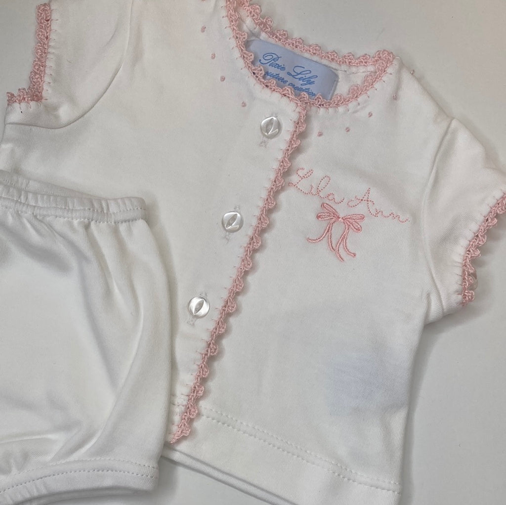 Baby Girl Size 3T Bon Temps Embroidered Pink and White Cotton Diaper Set 