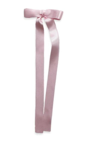 LONG DOUBLE SATIN BOW - SNAP CLIP - BABY PINK