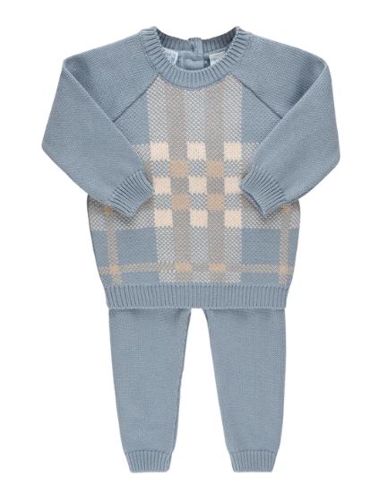 Plaid Sweater Set - Blue