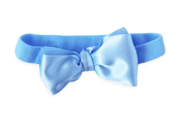 BIG SATIN BOW ON A SOFT HEADBAND - LIGHT BLUE