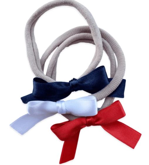 SATIN BOWS ON SOFT HEADBANDS SETS (RED, BLUE & WHITE)